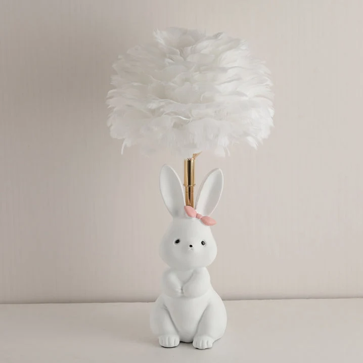 Modern Art Deco Rabbit Feather Orb Metal Goose Feather Glass 1-Light Table Lamp For Bedroom