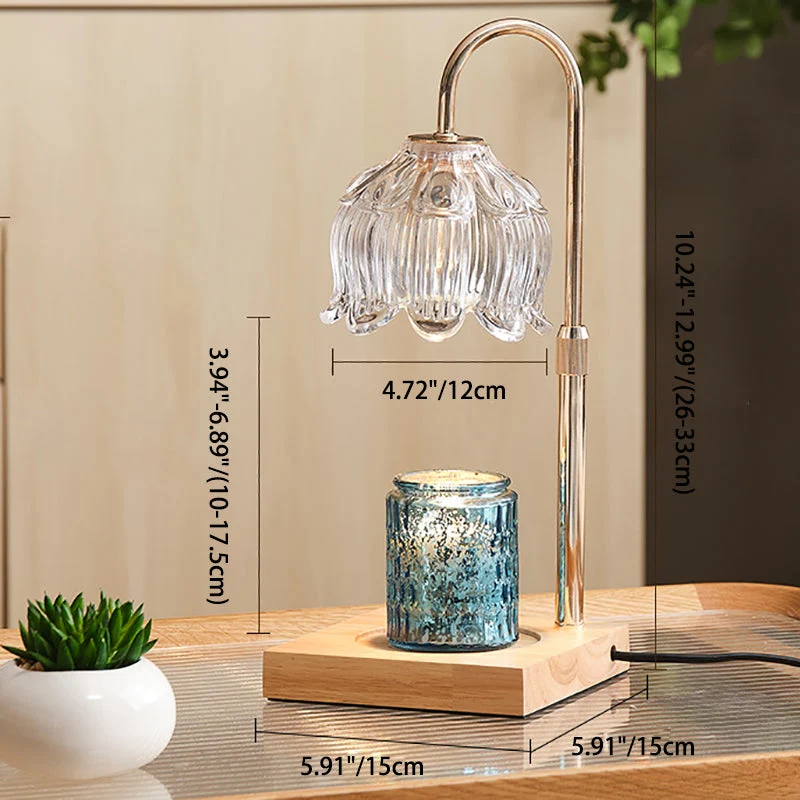 Modern Art Deco Floral Glass Metal Wood 1-Light Melting Wax Table Lamp For Bedroom