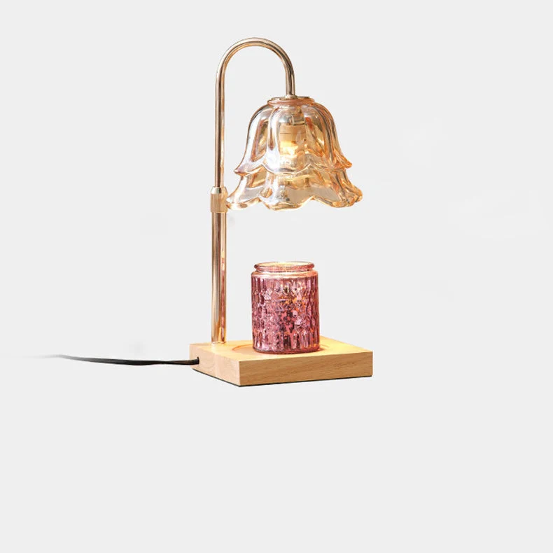 Modern Art Deco Floral Glass Metal Wood 1-Light Melting Wax Table Lamp For Bedroom
