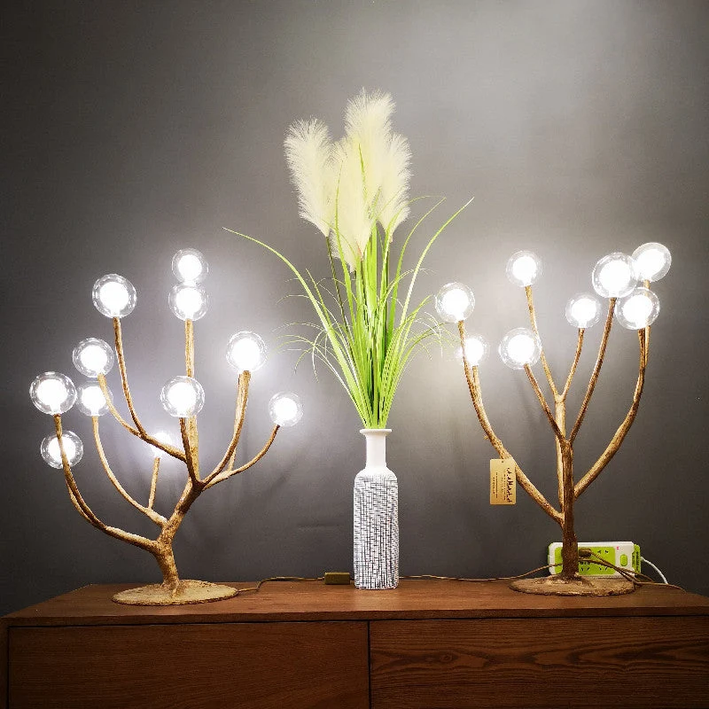 Contemporary Scandinavian Branch Polymer Metal Glass 8/12 Light Table Lamp For Bedroom