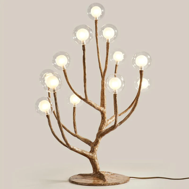 Contemporary Scandinavian Branch Polymer Metal Glass 8/12 Light Table Lamp For Bedroom
