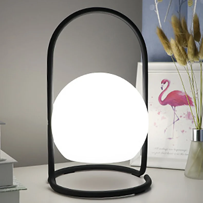 Contemporary Nordic Metal PE Ball Egg Cube Cylinder LED Hanging Rechargeable Table Lamp For Bedside