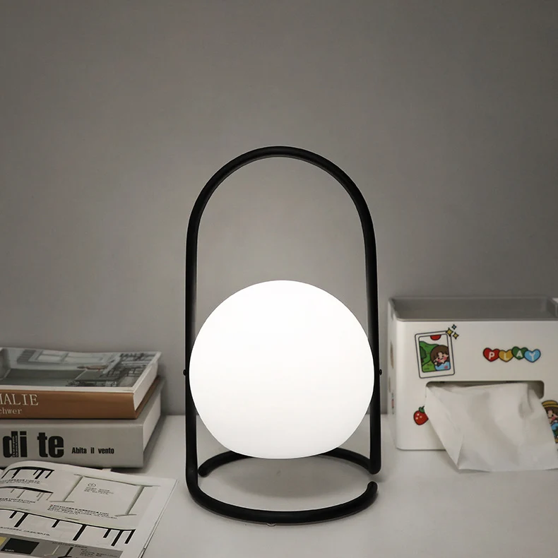 Contemporary Nordic Metal PE Ball Egg Cube Cylinder LED Hanging Rechargeable Table Lamp For Bedside
