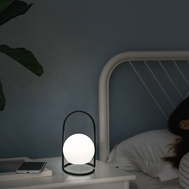 Contemporary Nordic Metal PE Ball Egg Cube Cylinder LED Hanging Rechargeable Table Lamp For Bedside