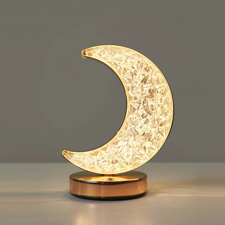 Modern Art Deco Metal Crystal Star Moon LED Table Lamp For Bedside
