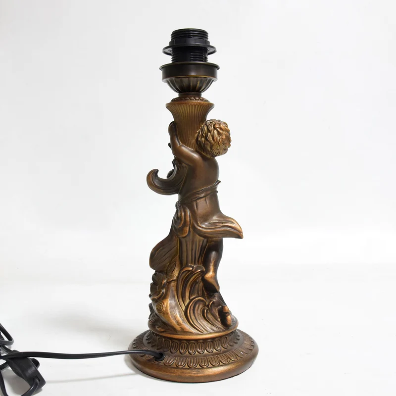 Traditional European Resin Glass Floral Round Boy 1-Light Table Lamp For Study
