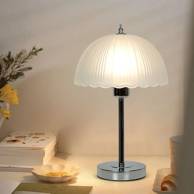 Contemporary Nordic Iron Glass Dome Petal 1-Light Table Lamp For Bedside