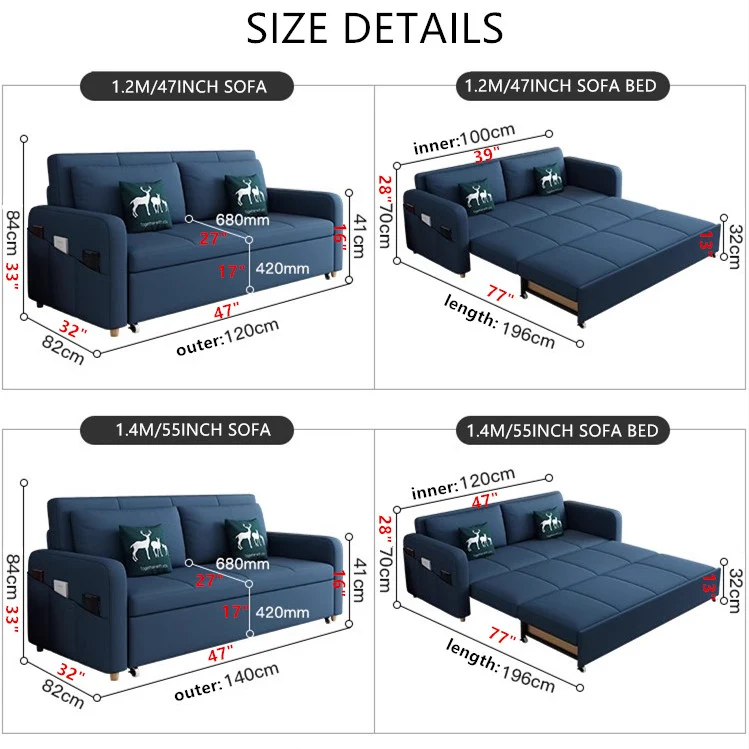 Sofá cama convertible con almacenamiento debajo