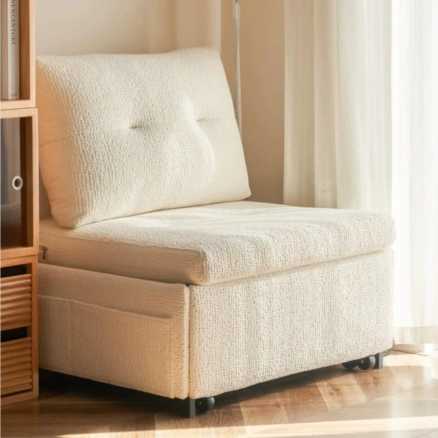Sofá cama convertible 3 en 1 de tela de terciopelo con almacenamiento inferior.