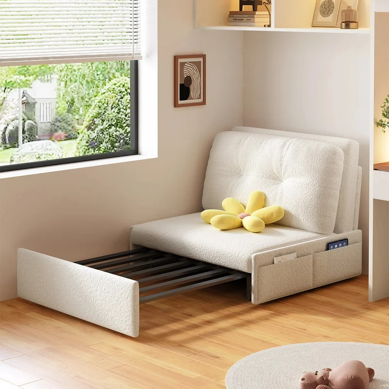 Sofá cama convertible 3 en 1 de tela de terciopelo con almacenamiento inferior.