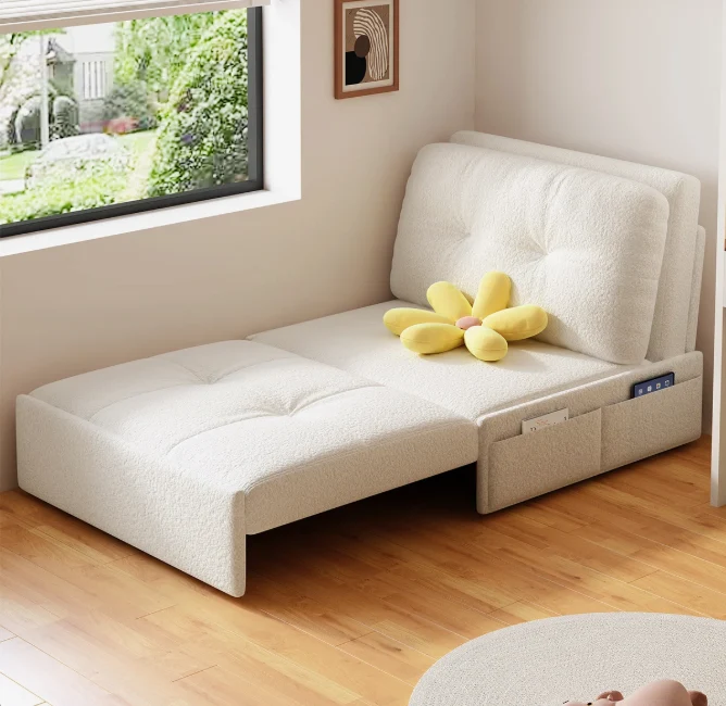 Sofá cama convertible 3 en 1 de tela de terciopelo con almacenamiento inferior.