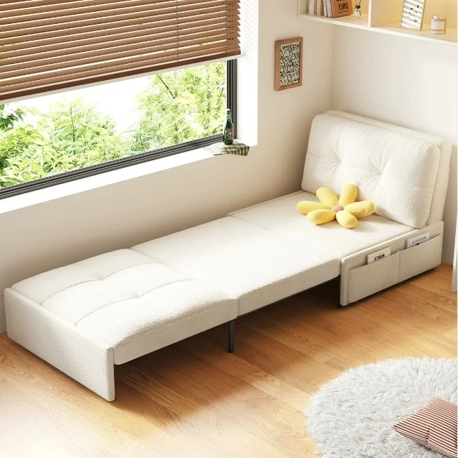 Sofá cama convertible 3 en 1 de tela de terciopelo con almacenamiento inferior.