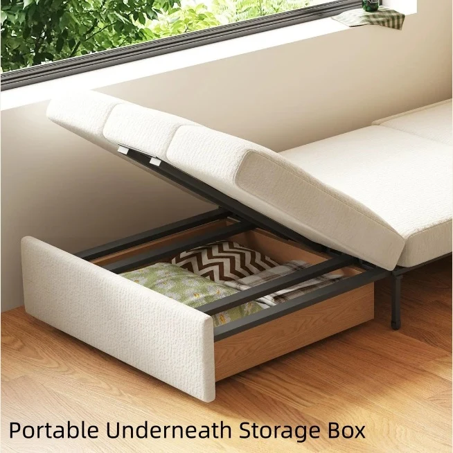 Sofá cama convertible 3 en 1 de tela de terciopelo con almacenamiento inferior.