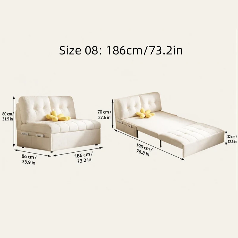 Sofá cama convertible 3 en 1 de tela de terciopelo con almacenamiento inferior.