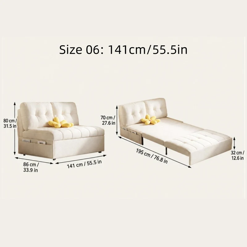 Sofá cama convertible 3 en 1 de tela de terciopelo con almacenamiento inferior.