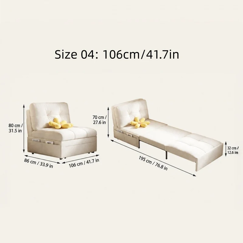 Sofá cama convertible 3 en 1 de tela de terciopelo con almacenamiento inferior.