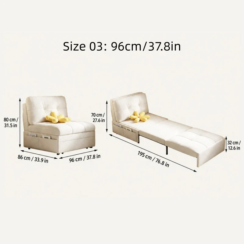 Sofá cama convertible 3 en 1 de tela de terciopelo con almacenamiento inferior.