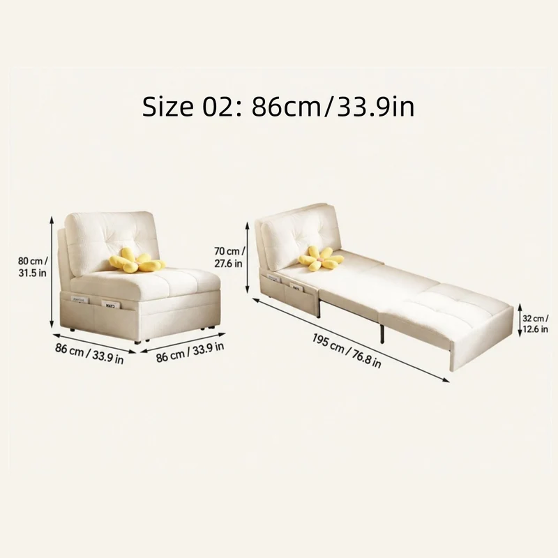 Sofá cama convertible 3 en 1 de tela de terciopelo con almacenamiento inferior.
