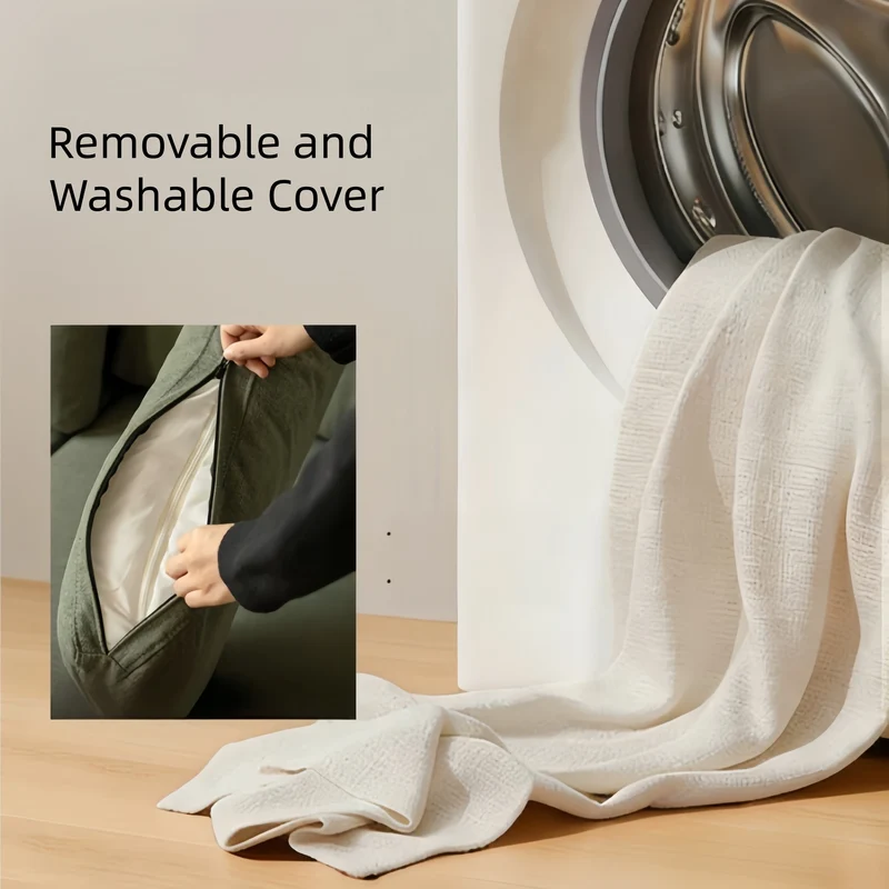 Sofá de madera maciza de roble con amplios reposabrazos, cajones de almacenamiento debajo y fundas extraíbles.