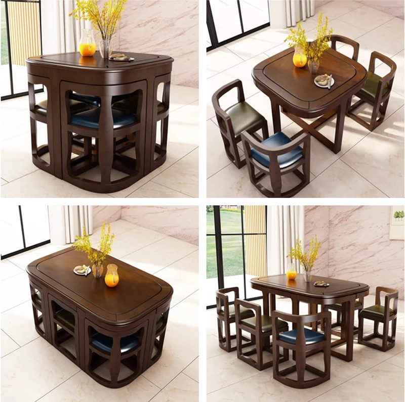 Juego de mesa y sillas de comedor nido de madera maciza que ahorran espacio