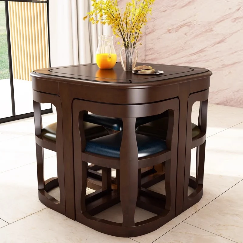 Juego de mesa y sillas de comedor nido de madera maciza que ahorran espacio