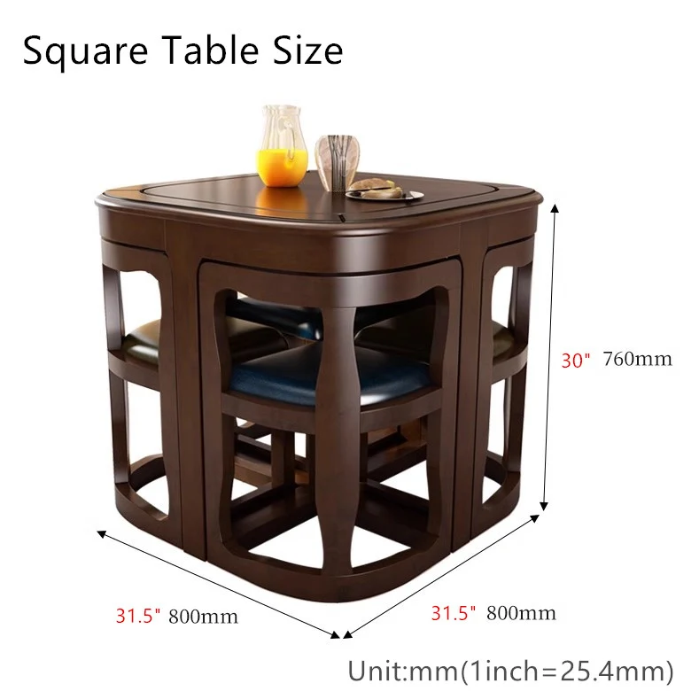 Juego de mesa y sillas de comedor nido de madera maciza que ahorran espacio
