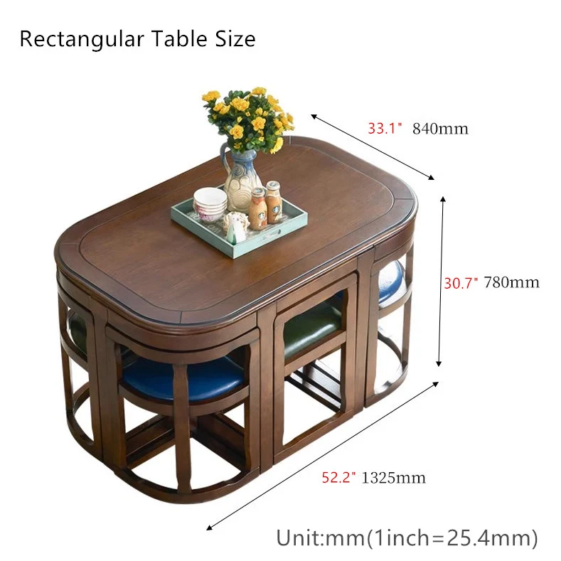 Juego de mesa y sillas de comedor nido de madera maciza que ahorran espacio