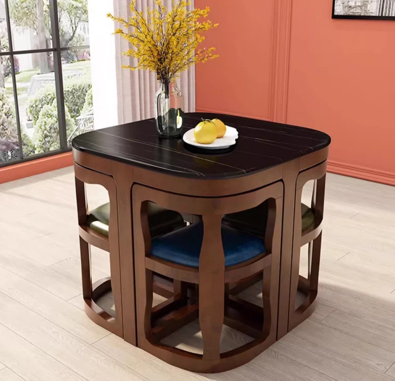 Juego de mesa y sillas de comedor nido de madera maciza que ahorran espacio