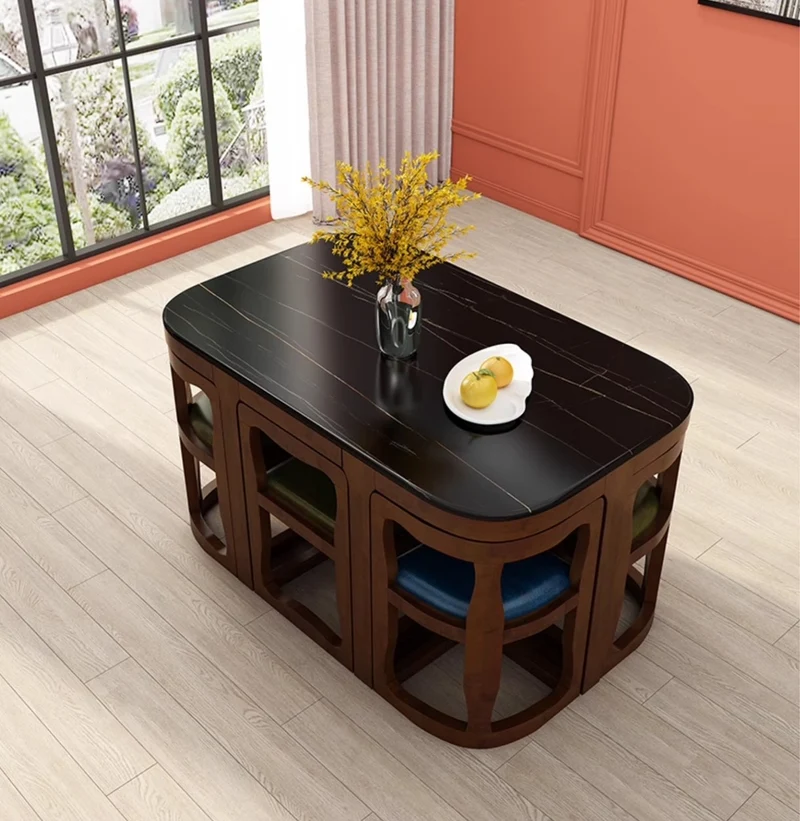 Juego de mesa y sillas de comedor nido de madera maciza que ahorran espacio