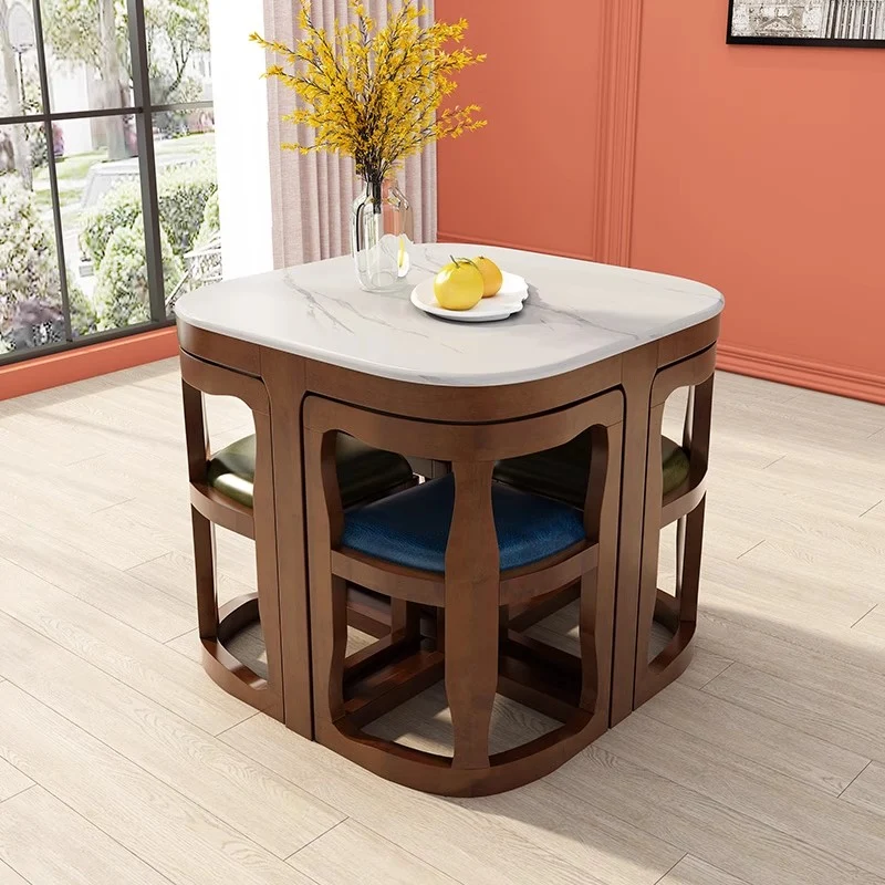 Juego de mesa y sillas de comedor nido de madera maciza que ahorran espacio
