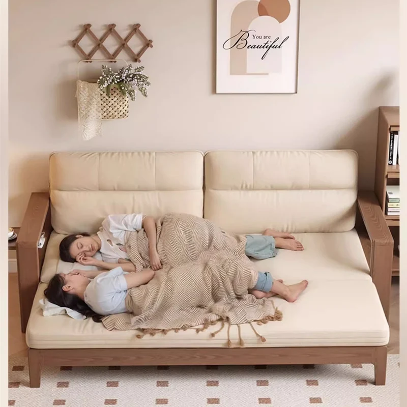 Sofá cama retráctil multifuncional con amplio reposabrazos y estante de almacenamiento