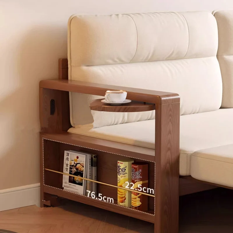 Sofá cama retráctil multifuncional con amplio reposabrazos y estante de almacenamiento