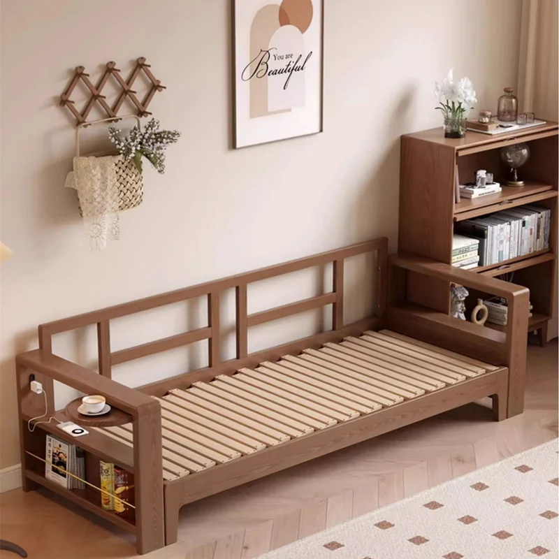 Sofá cama retráctil multifuncional con amplio reposabrazos y estante de almacenamiento