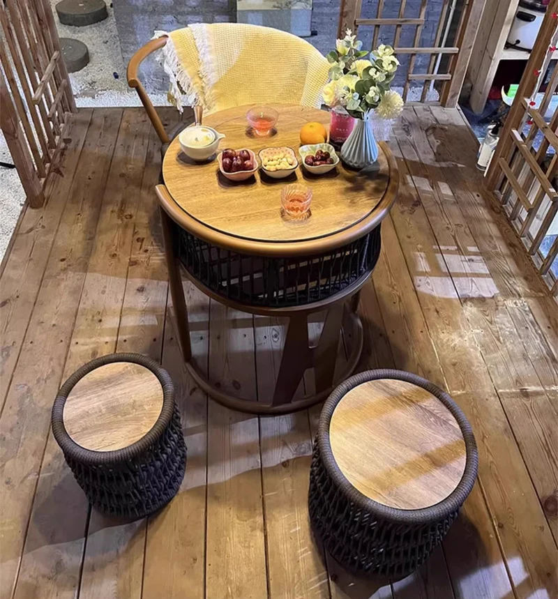 Sillas apilables de la tabla de la cuerda trenzada del PE del marco de aluminio del ahorro de espacio para el jardín del balcón del patio trasero del porche