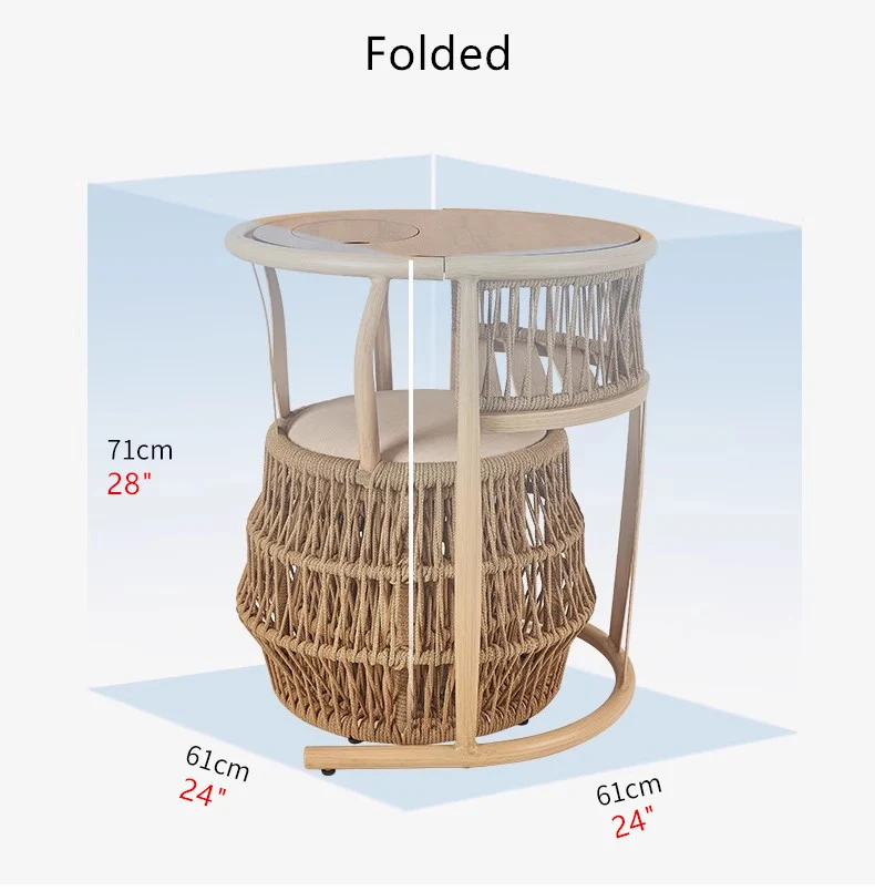 Sillas apilables de la tabla de la cuerda trenzada del PE del marco de aluminio del ahorro de espacio para el jardín del balcón del patio trasero del porche