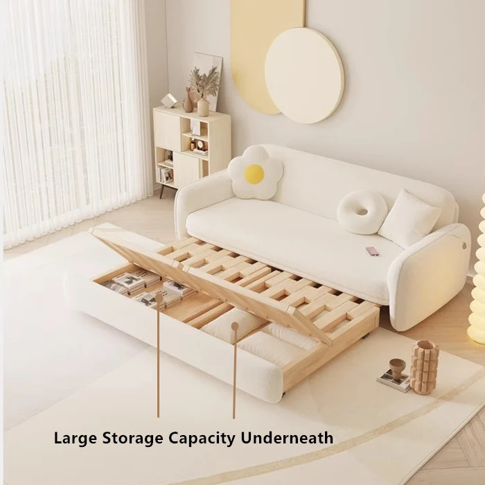 Sofá cama bereber de lana maciza de madera maciza con almacenamiento debajo