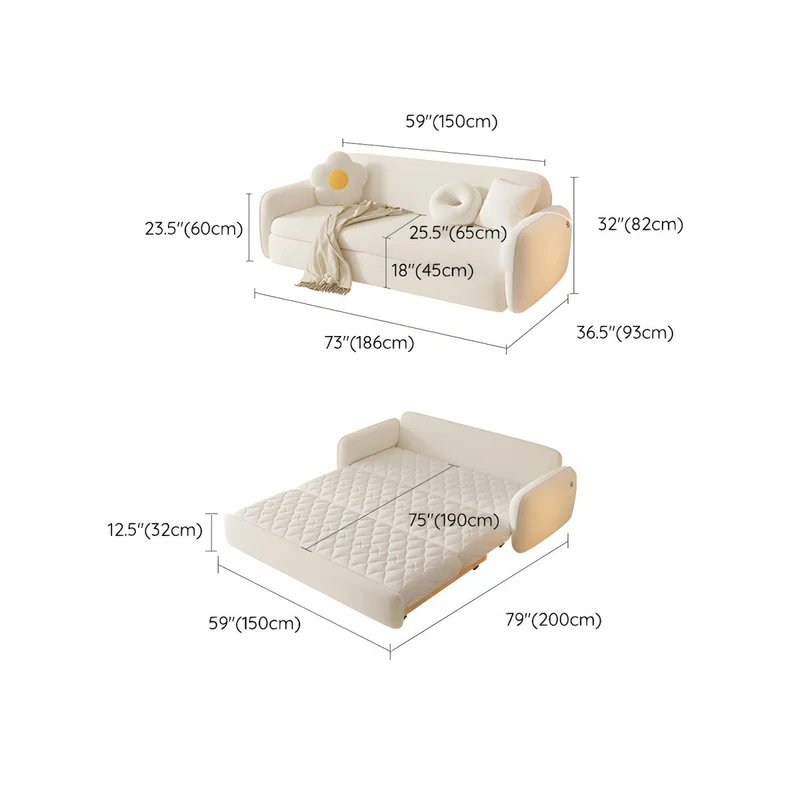 Sofá cama bereber de lana maciza de madera maciza con almacenamiento debajo