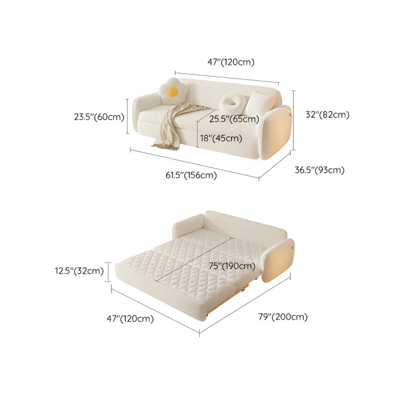 Sofá cama bereber de lana maciza de madera maciza con almacenamiento debajo