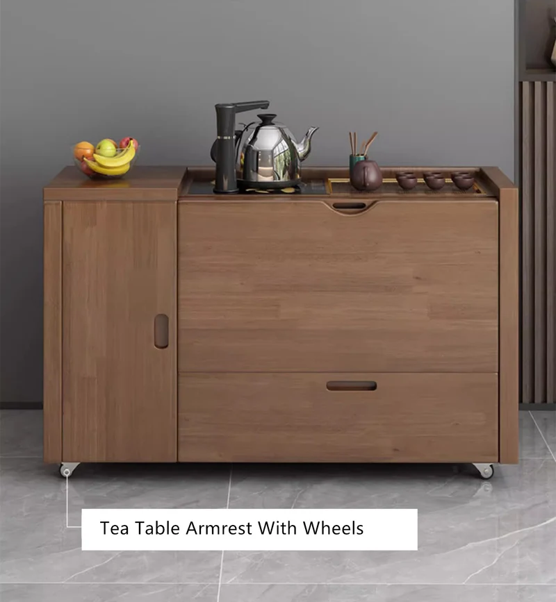 Sofá cama multifunción con reposabrazos de mesa de té Gongfu y almacenamiento debajo