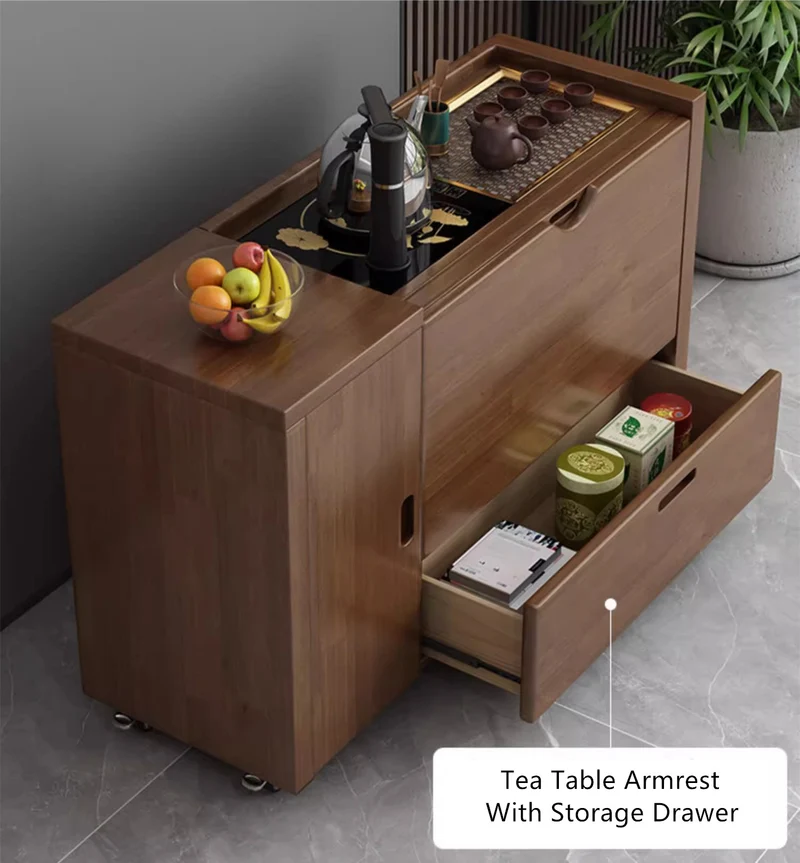 Sofá cama multifunción con reposabrazos de mesa de té Gongfu y almacenamiento debajo