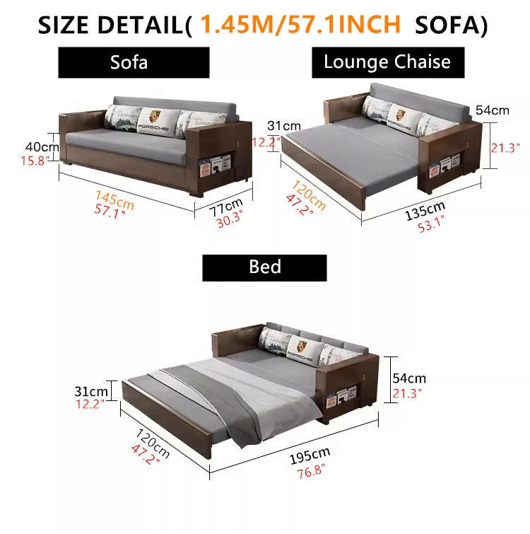Juego de sofá cama convertible y chaise lounge con almacenamiento debajo