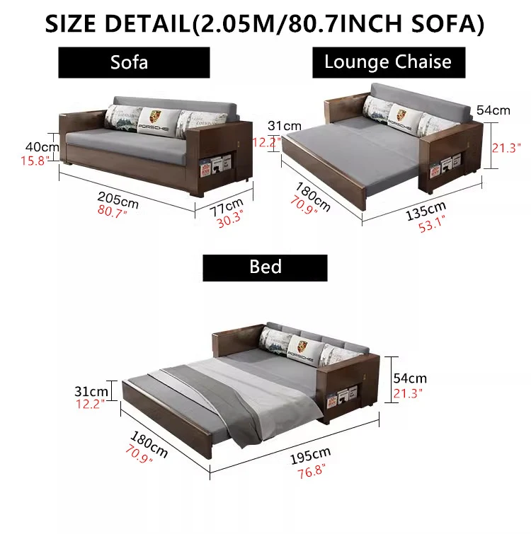 Juego de sofá cama convertible y chaise lounge con almacenamiento debajo