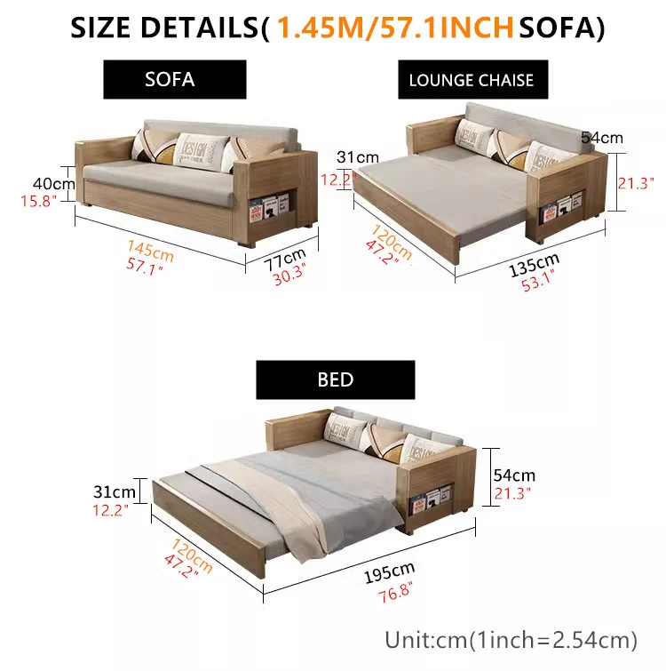 Juego de sofá cama convertible y chaise lounge con almacenamiento debajo