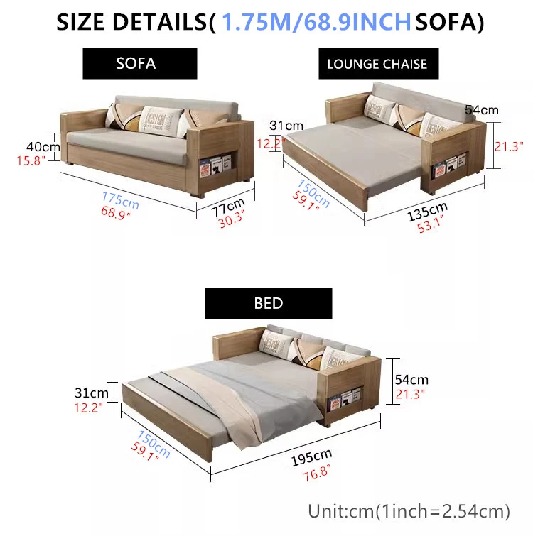 Juego de sofá cama convertible y chaise lounge con almacenamiento debajo