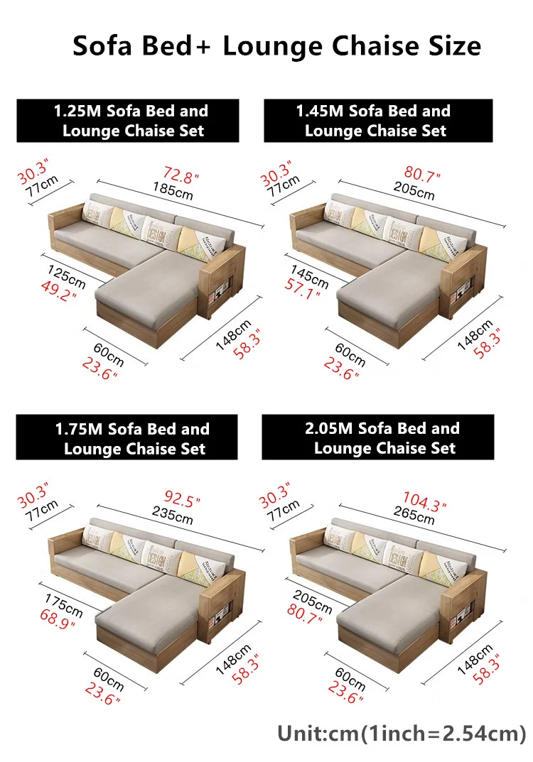 Juego de sofá cama convertible y chaise lounge con almacenamiento debajo