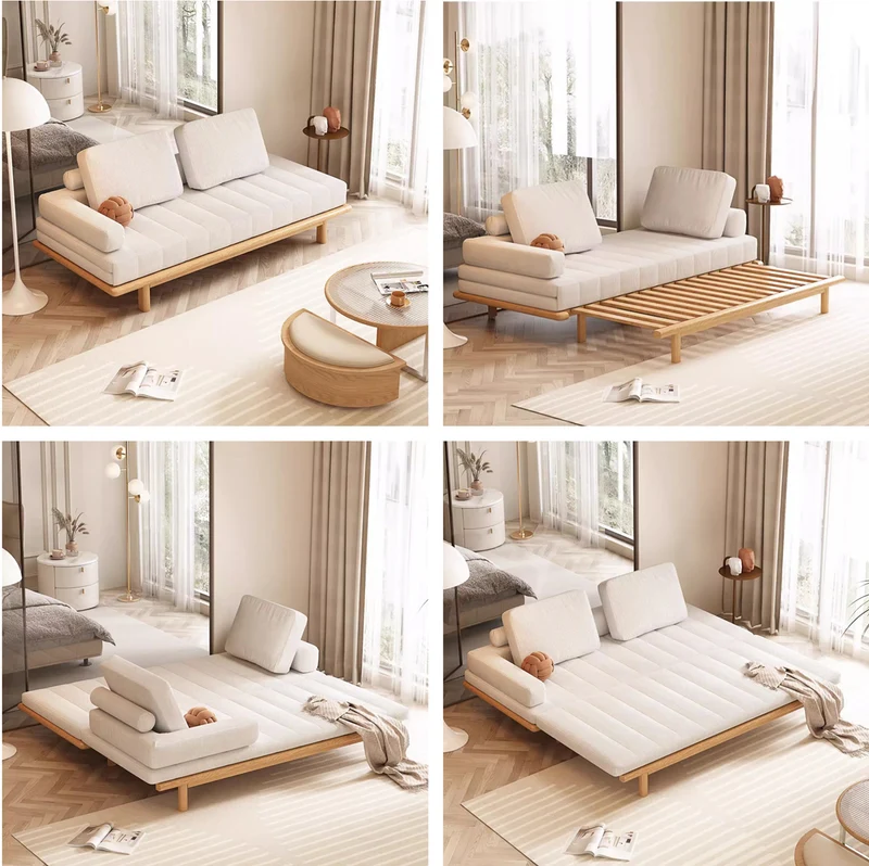 Sofá cama con marco de madera maciza de tela de pana extraíble Tatami