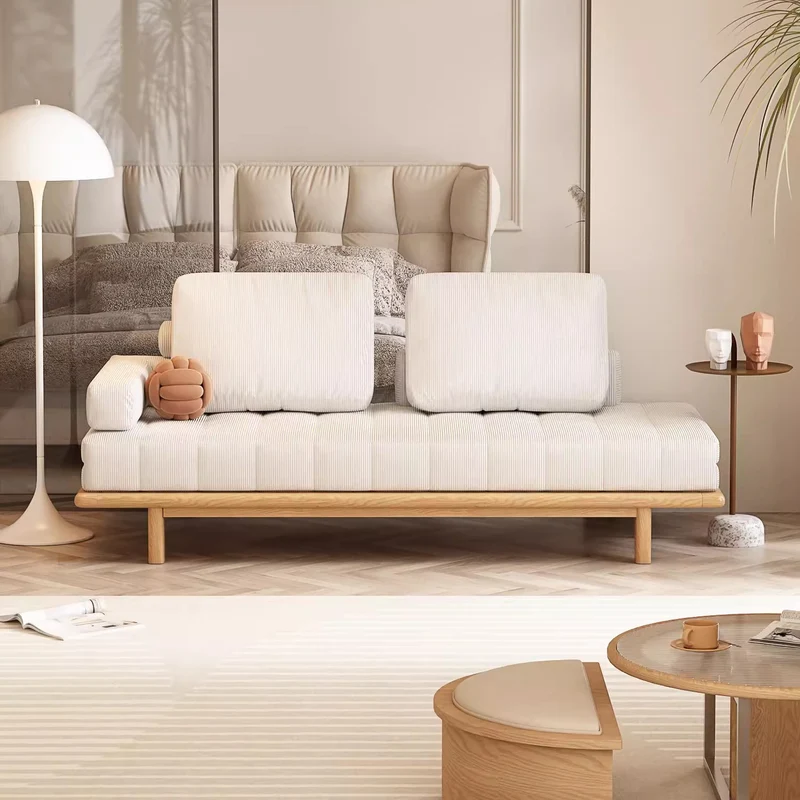 Sofá cama con marco de madera maciza de tela de pana extraíble Tatami