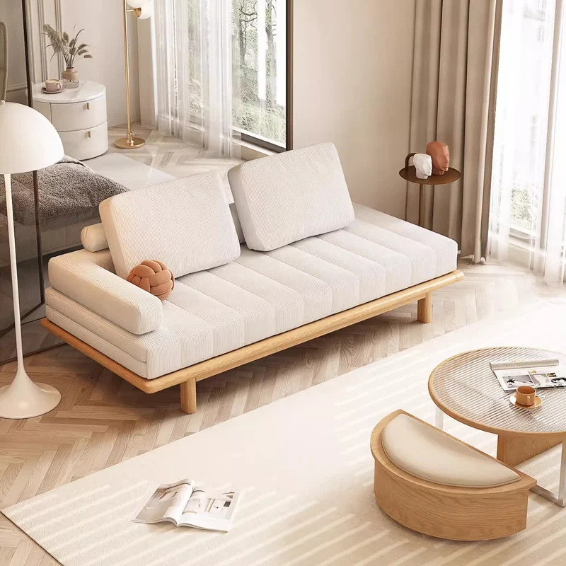 Sofá cama con marco de madera maciza de tela de pana extraíble Tatami