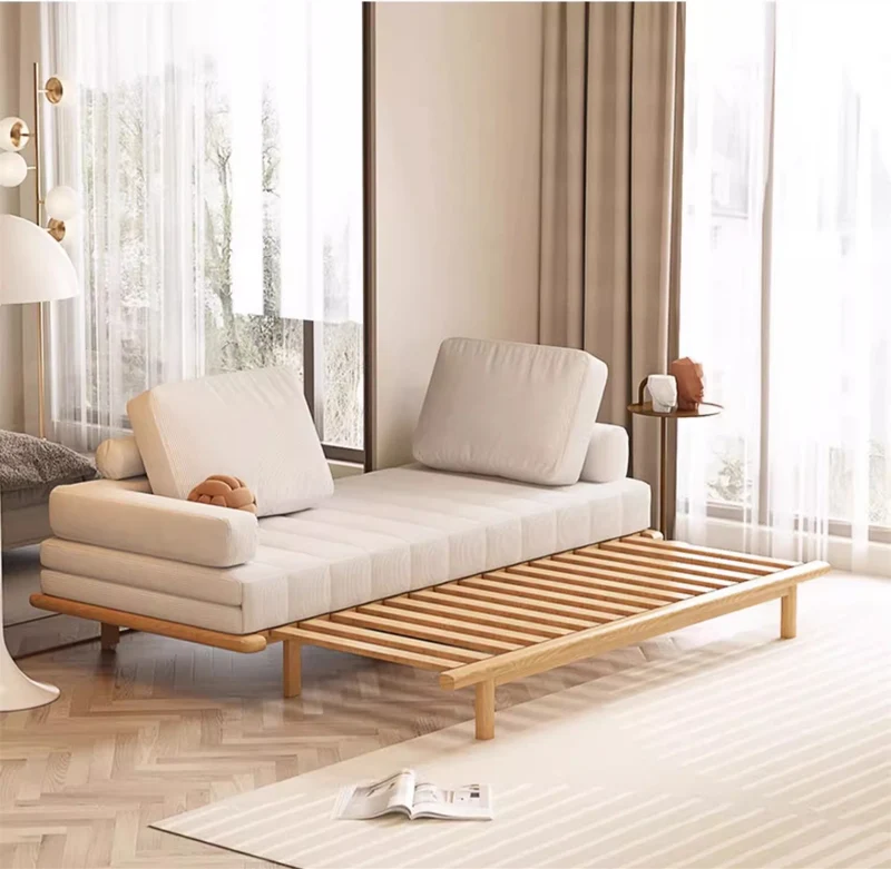 Sofá cama con marco de madera maciza de tela de pana extraíble Tatami