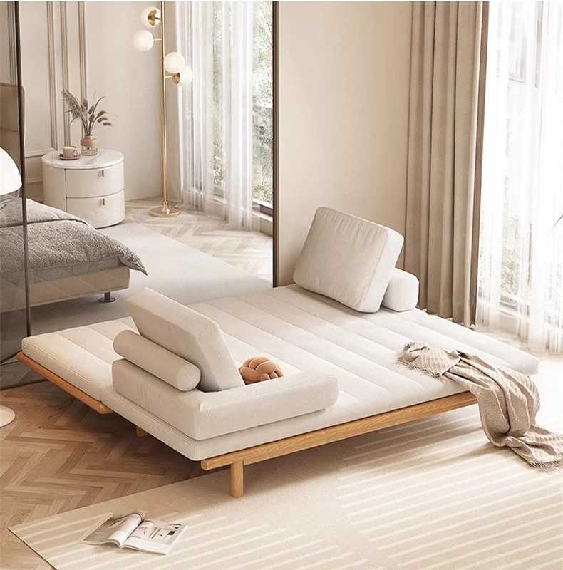 Sofá cama con marco de madera maciza de tela de pana extraíble Tatami